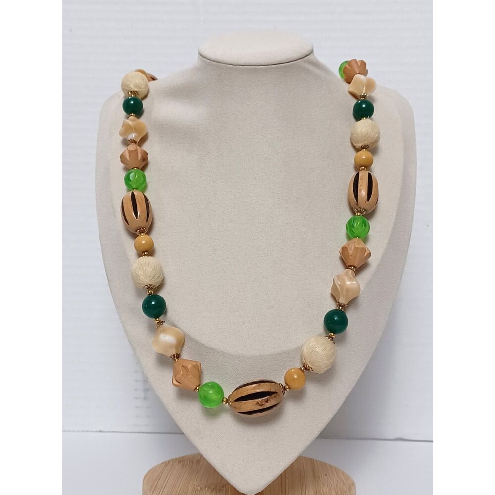 Vintage Opera Multi Media Necklace with Beads of Natural Woods,Glass and Acrylic